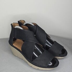 Women's Clarks Artisan 'Clarene Glamor' Black‎ Comfort Wedge Sandal Size 8.5 M